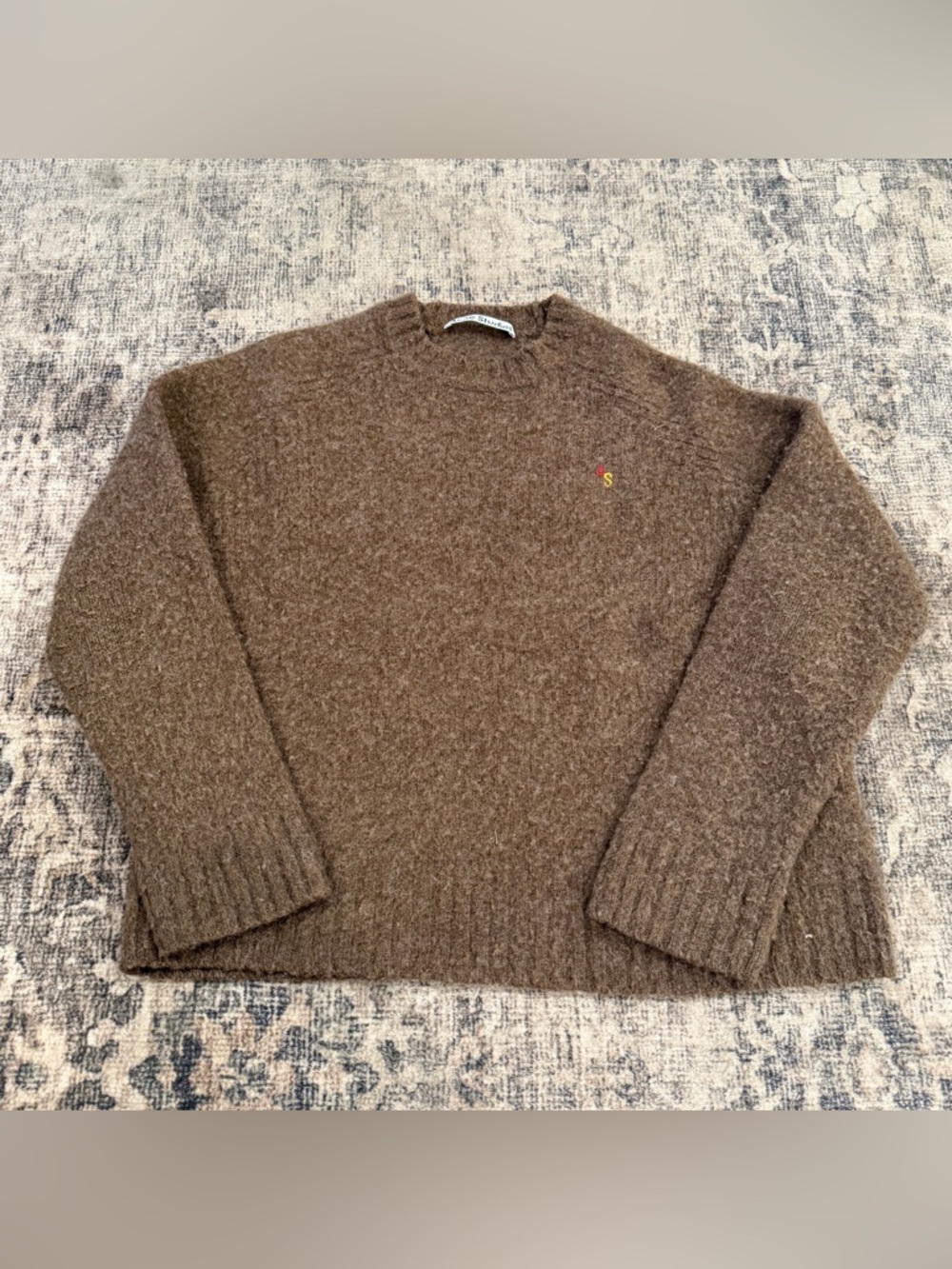 Acne Studios 100% Wool Sweater Womens S/M Brown Cropped Crewneck Luxury Knit - Picture 3 of 11